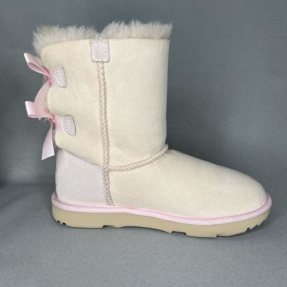 Girls UGG Boots Bailey Bow Baby Pink Suede Wool Coquette Rare Collectors Sz 3 - Picture 10 of 16